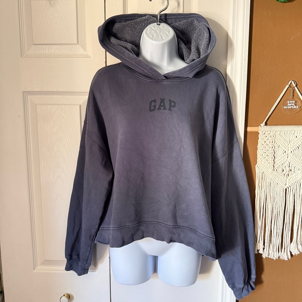 GAP Stone Washed Navy Blue Hoodie Sweatshirt / Size M - Picture 2 of 8